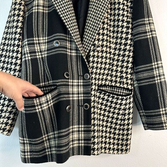 Vintage Otello Pelle Wool Blend Houndstooth Plaid Mixed Print Blazer Womens - Picture 4 of 9
